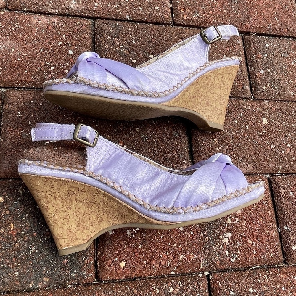 Nue Options Lavender Satin Wedge Slingback Sandals
